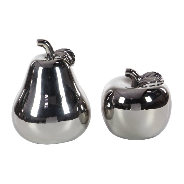 Set Of 2 Modern Chic Dolomite Apple And Pear Sculpture Silver Olivia amp May