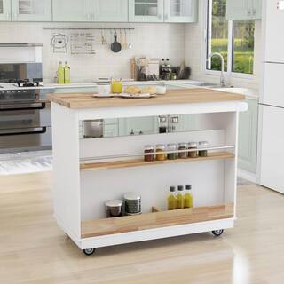 White Wooden Kitchen Island With Two Drawers CUU5001AAW