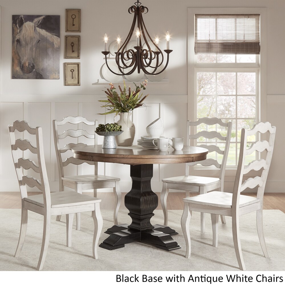 Eleanor Black Round Solid Wood Top 5 Piece Dining Set   French Ladder Back by iNSPIRE Q Classic