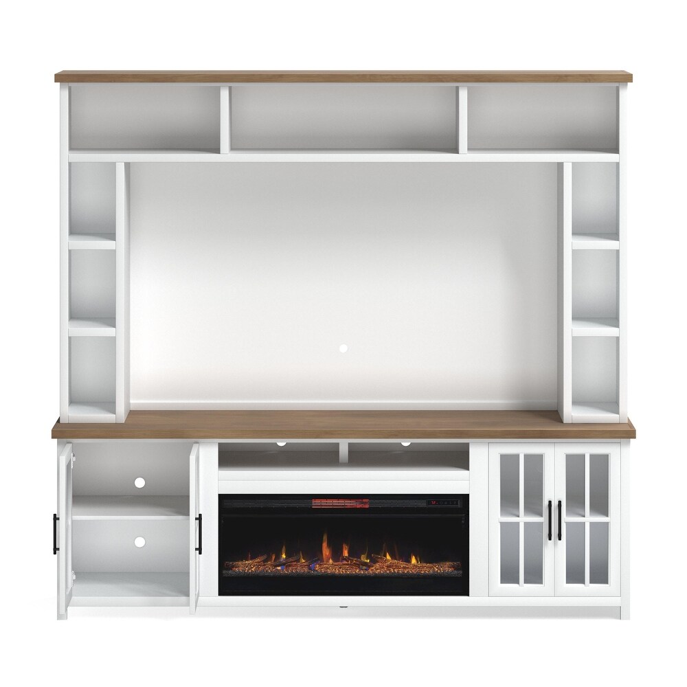 Bridgevine Home 99 inch Fireplace Entertainment Center for TVs up to 80 inches  No Assembly Required  Two Tone Finish