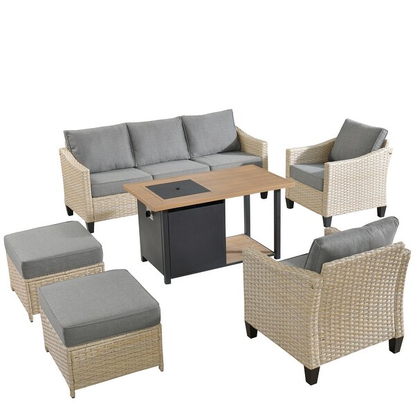 XIZZI 6Piece Outdoor Patio Wicker Furniture with Fire Pit Table