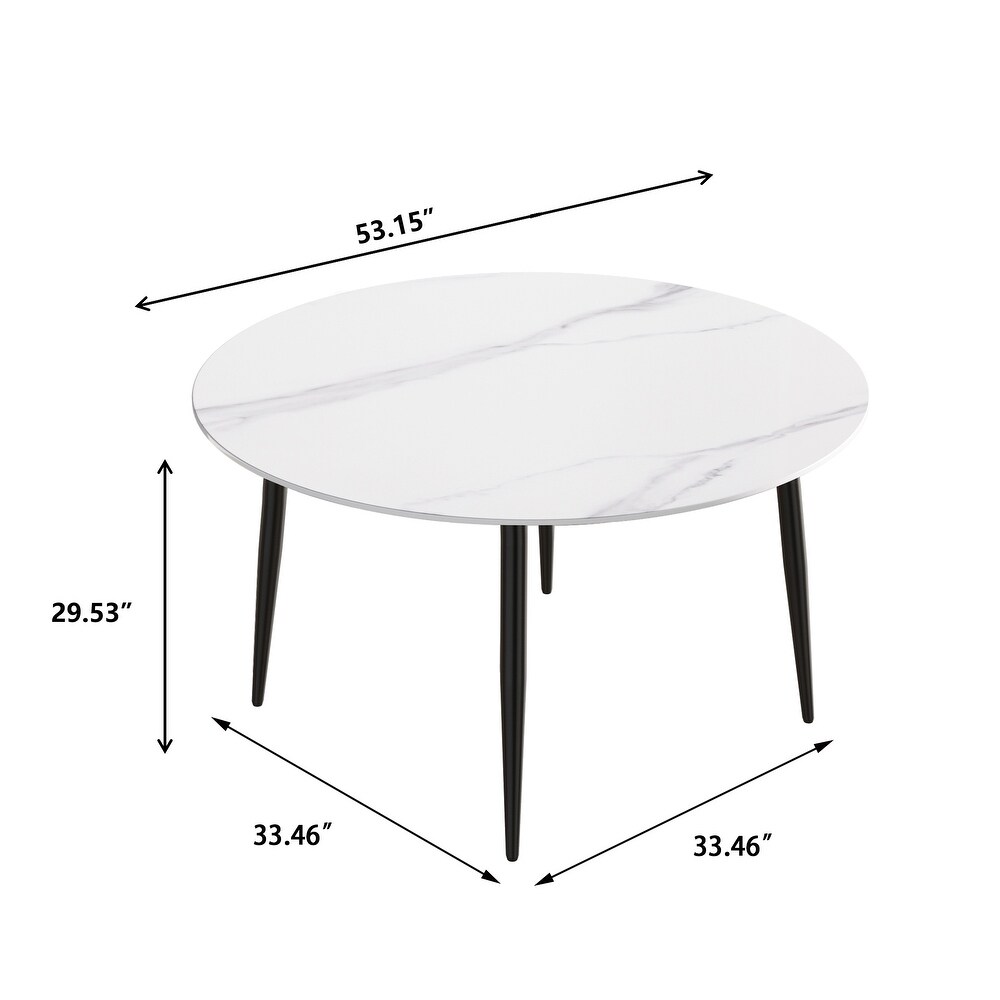 Round Marble Dining Table  Sintered Stone Table Top with Metal Legs