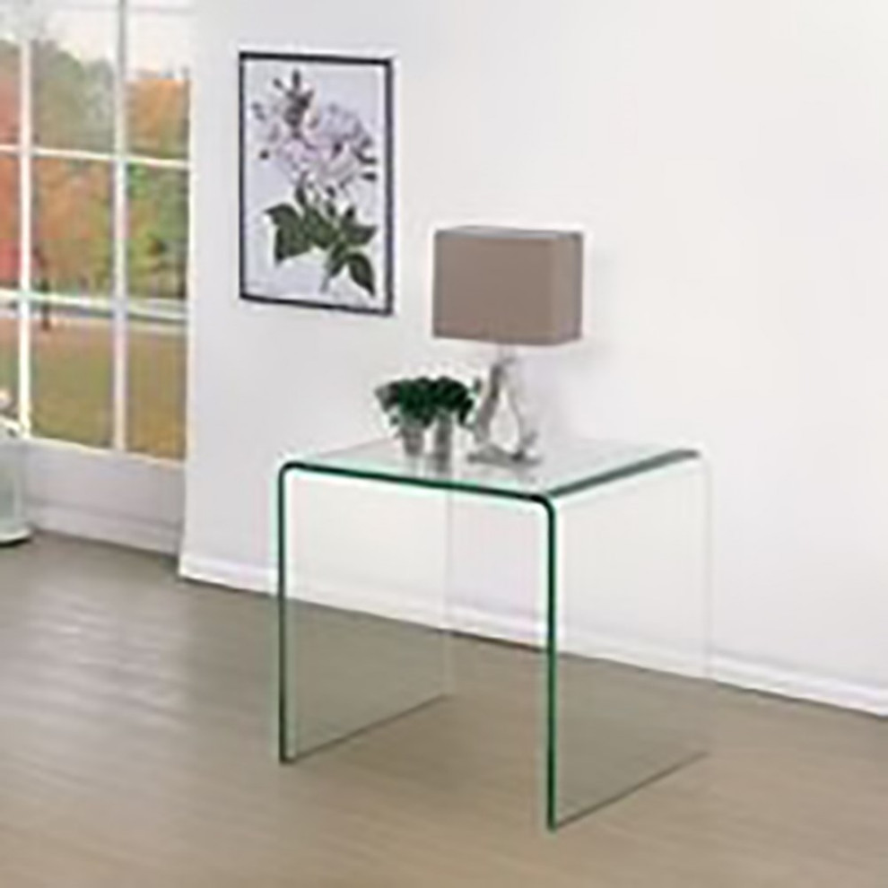 Home Square 18 quotContemporary Glass End Table with Round Edge in Clear   Set of 2   Contemporary   Side Tables And End Tables   by Homesquare  Houzz