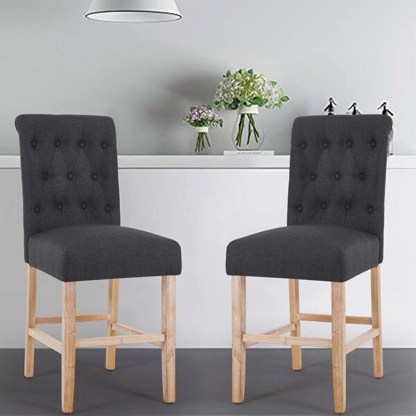 24 Inches Counter Height Bar Stools Set of 4， French Country Upholstered Bar Chairs with Backs - as picture