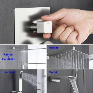 UKISHIRO 1-Spray Patterns with 2 GPM 10 in. Wall Mounted Shower Head and Handheld Shower Mount Dual Shower Heads in Brushed SMD0KN211020019