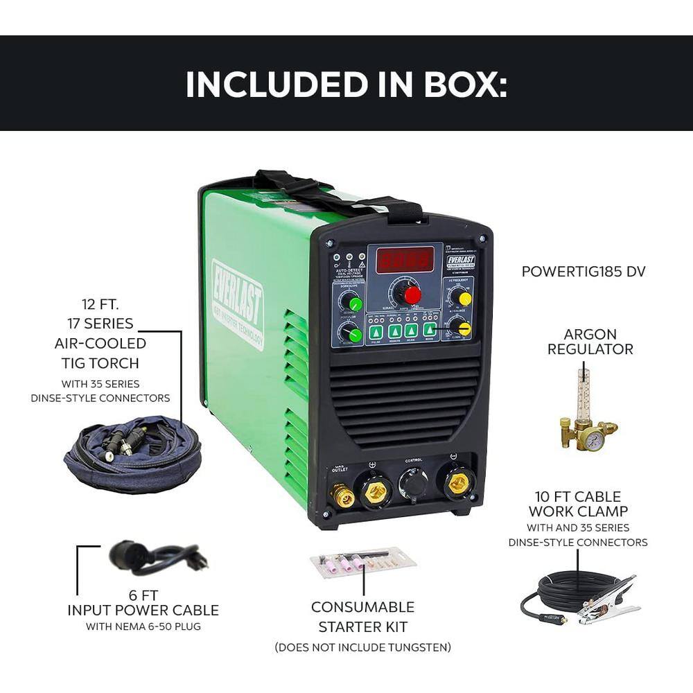 Everlast 185 Amp PowerTIG 185DV IGBT Digital Inverter ACDC StickTIG Welder with High Frequency and Lift TIG Start 120V240V PowerTIG 185DV