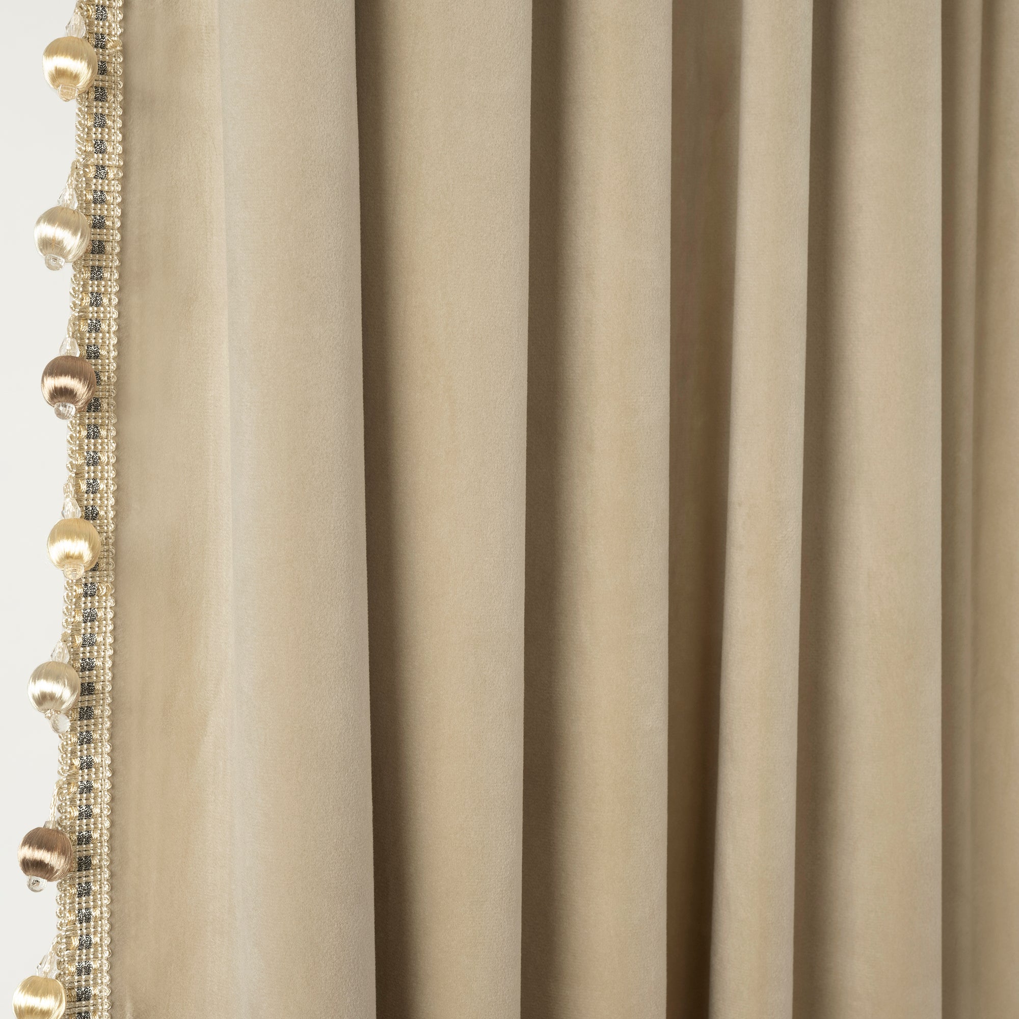 Luxury Vintage Velvet With Silky Pompom Trim Window Curtain Panel