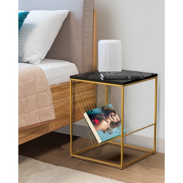 Modern Side Table with Marble Surface for Living Room Bedroom