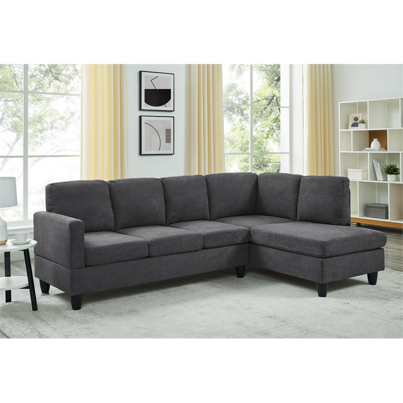 Partner Furniture Polyester Fabric 95.25 Wide Sofa & Chaise in Dark Gray