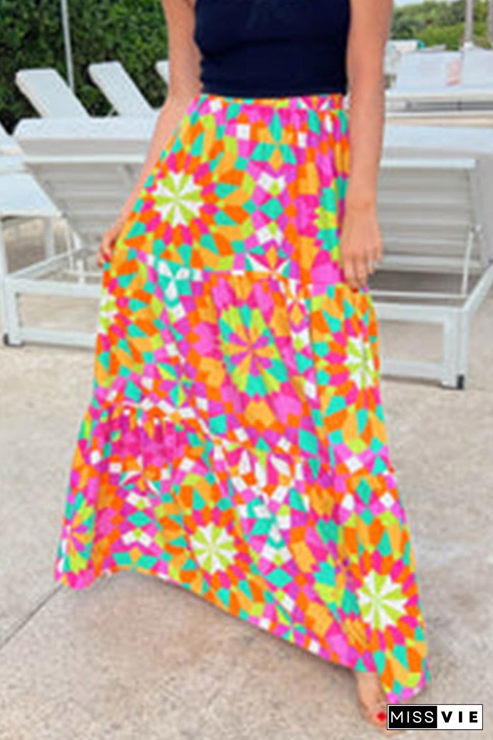 Multicolor Abstract Floral Pattern Maxi Skirt