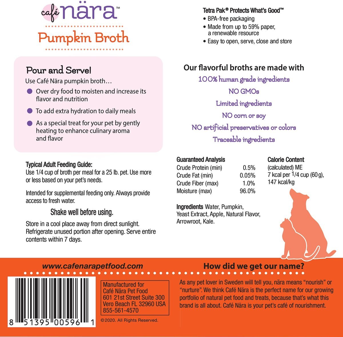 Cafe Nara Pumpkin Broth Grain-Free Dog and Cat Wet Food Topper， 1.1-lb bottle