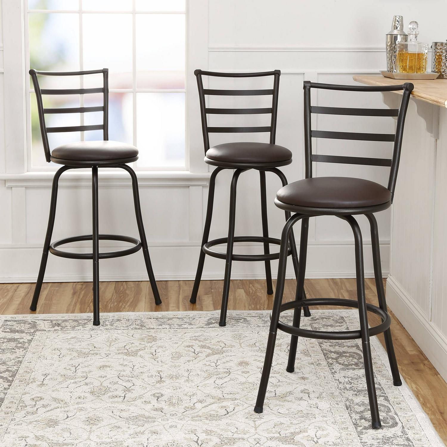 Mainstays Adjustable 24  or 29  Swivel Barstool Bronze Finish and PU Leather Set of 3  Crowdfused