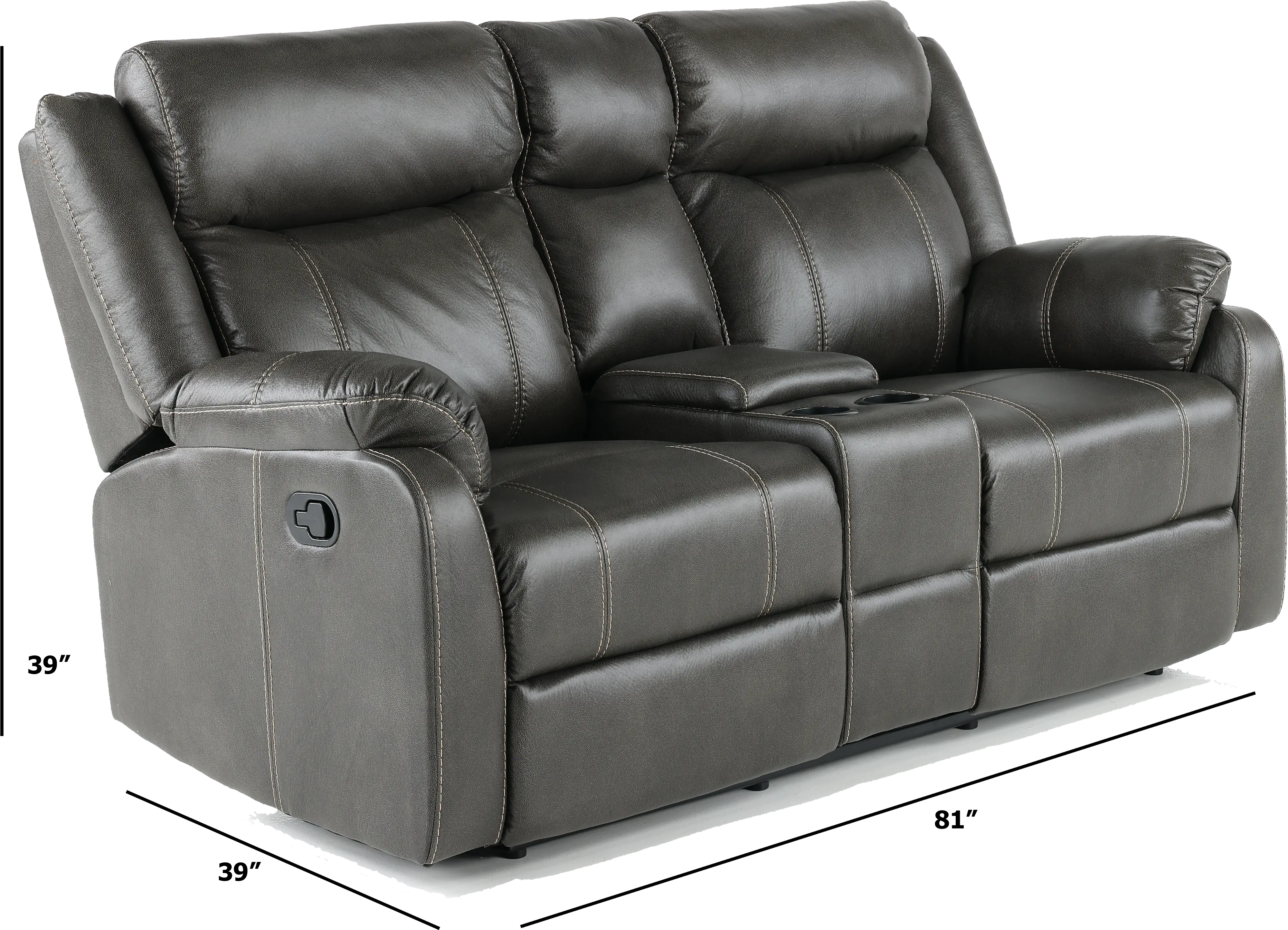 Domino Gray Reclining Loveseat with Console