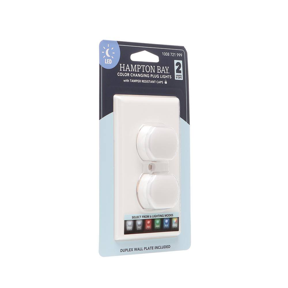 Hampton Bay 1-Gang Duplex Wall Plate with 2 Color Changing Plug Lights and 2 Tamper Resistant Caps BPPSW-MD-2