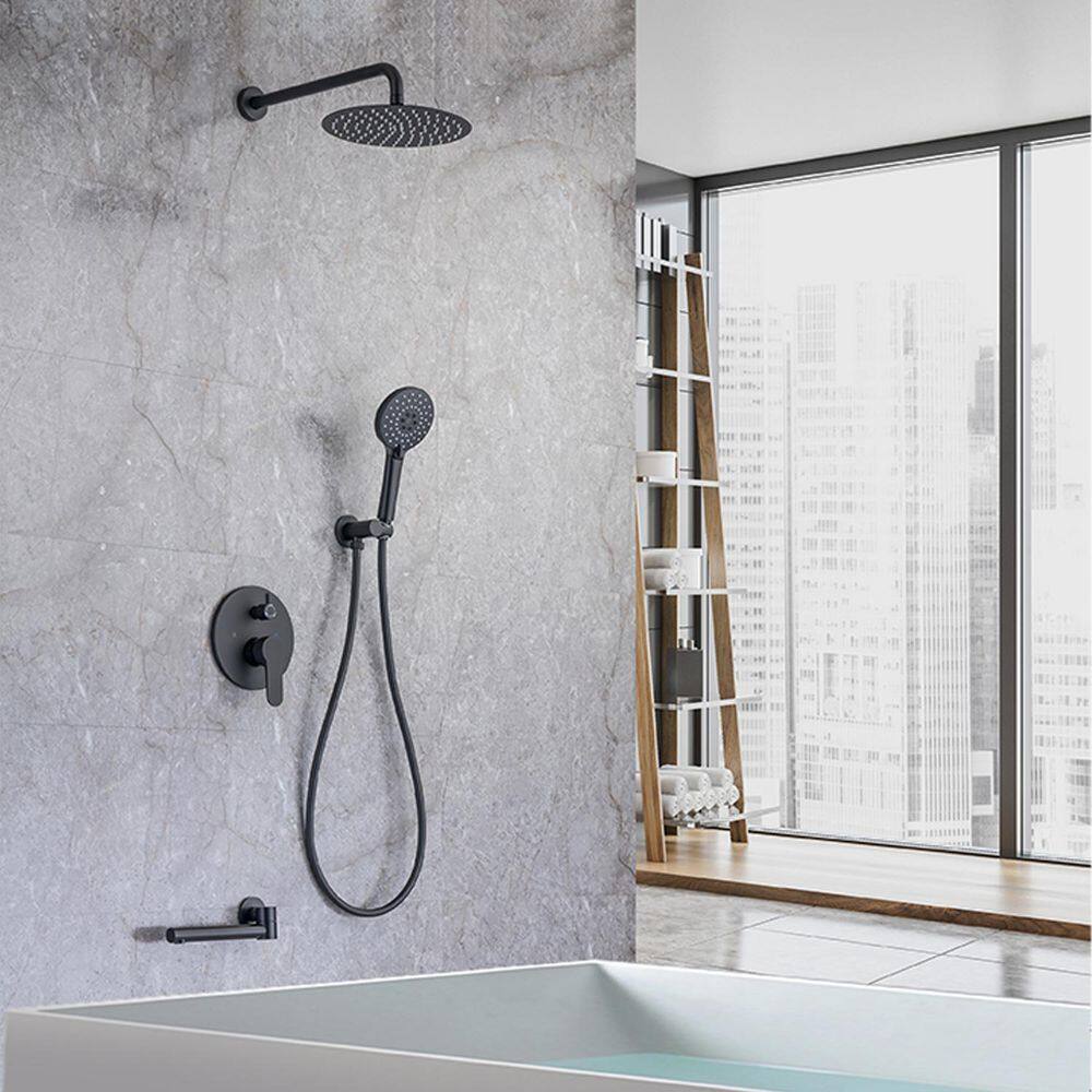 GIVING TREE Single-Handle 3-Spray Tub and Shower Faucet Combo with Hand Shower in Matte Black (Valve Included) HDYN-ZG0099