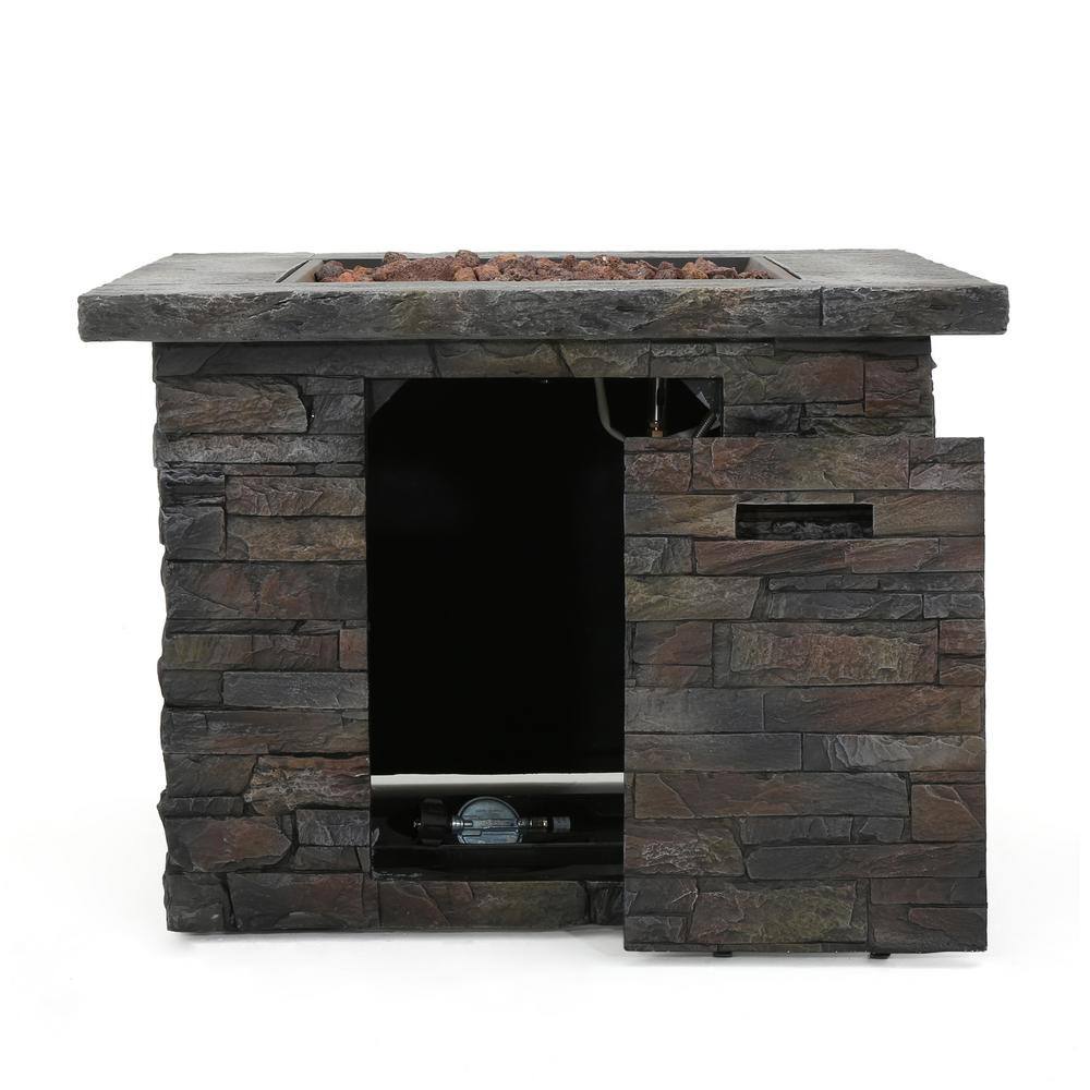 Noble House Blaeberry 34.5 in. x 24 in. Natural Stone Square Gas Outdoor Firepit 11843