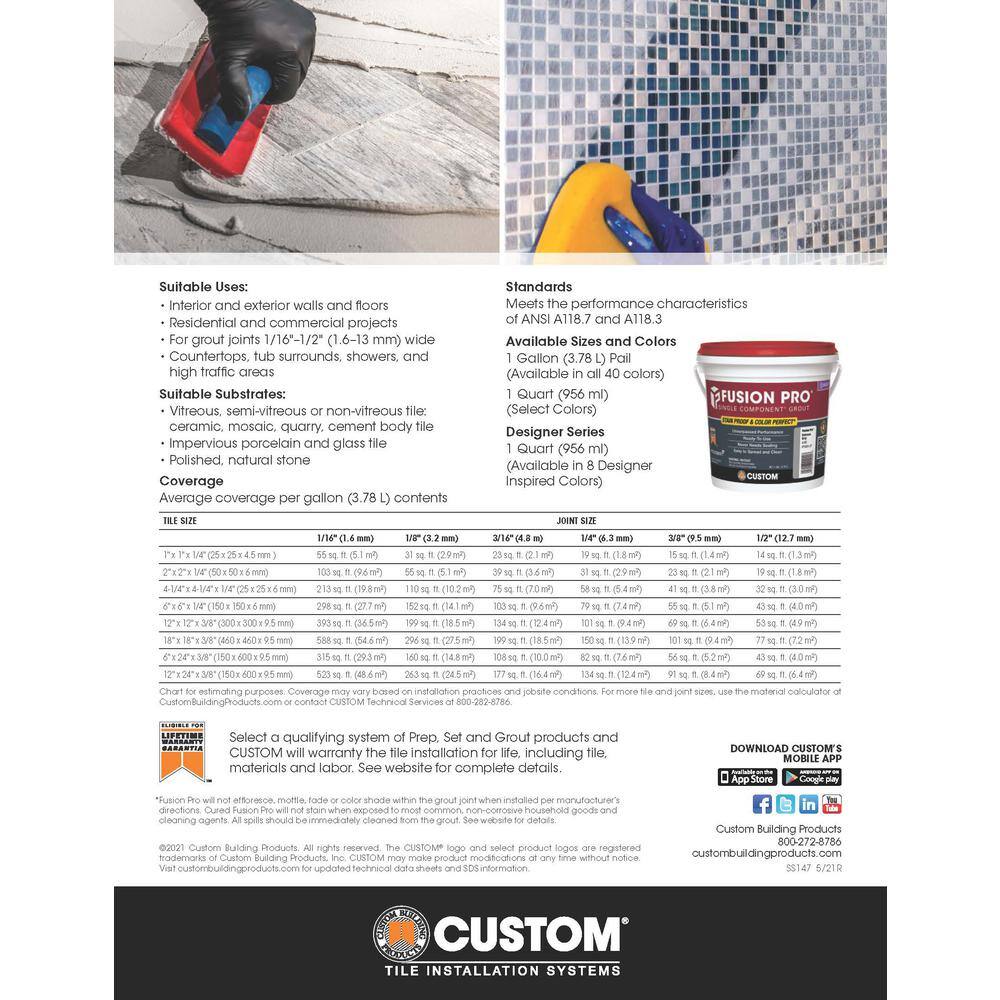 Custom Building Products Fusion Pro #60 Charcoal 1 gal. Single Component Stain Proof Grout FP601-2T