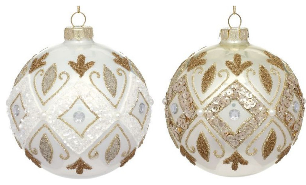 Mark Roberts Christmas 2023 Diamond Ball Ornament 4  x27 x27  Assortment of 2   Contemporary   Christmas Ornaments   by Silver  ampCrystal Gallery  Houzz