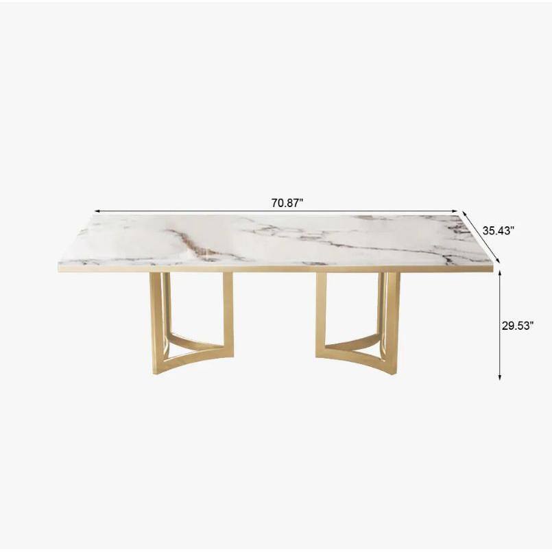 FORCLOVER 71 in. Rectangular Luxury White Marble Modern Dining Table wGold Stainless Legs for Kitchen and Dining Room (Seats 8) MONMUCF-05