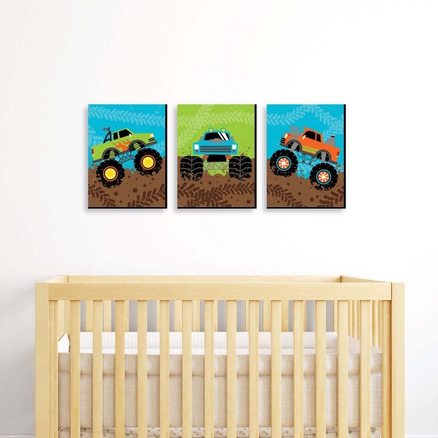 Big Dot Of Happiness Smash And Crash Monster Truck Boy Nursery Wall Art And Kids Room Decor 7 5 X 10 Inches Set Of 3 Prints