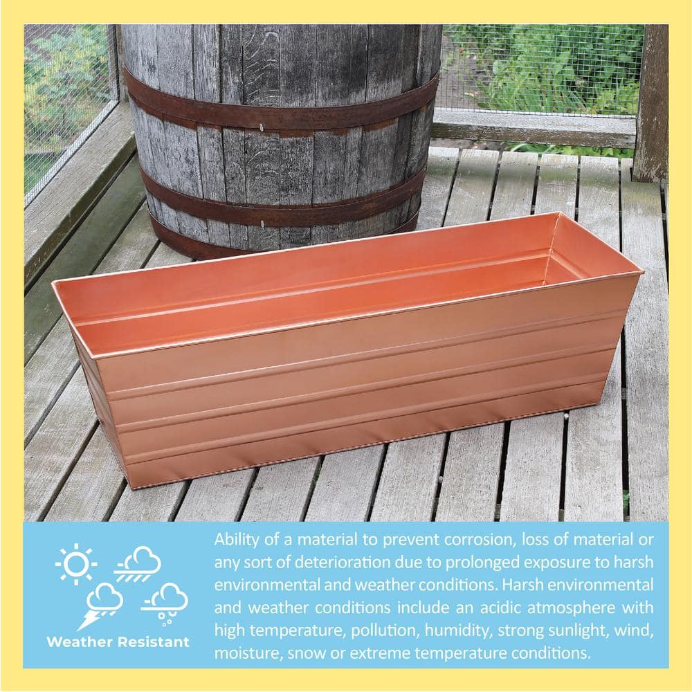 ACHLA DESIGNS Large Galvanized Steel Flower Box Planter， 35.25 in. W Copper Plated C-21C