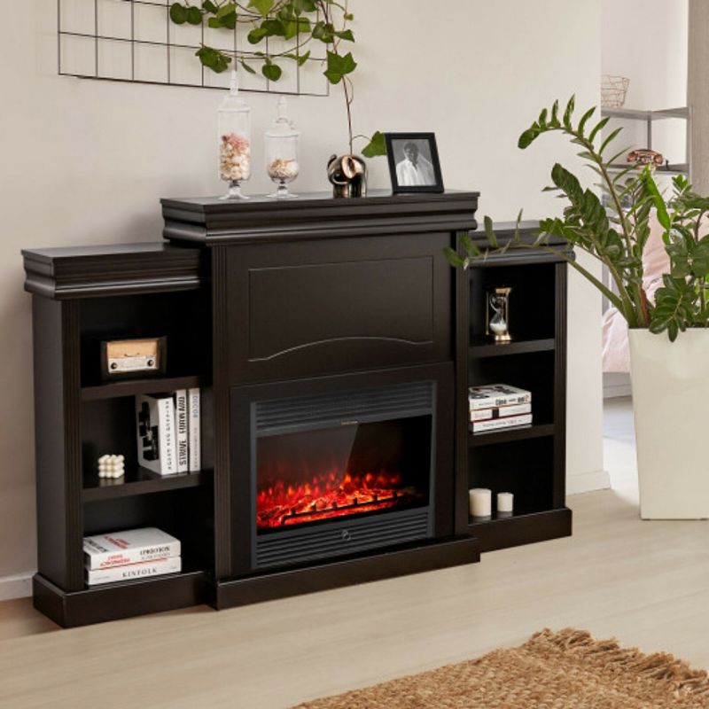 Modern Fireplace Media Entertainment Center With Bookcase