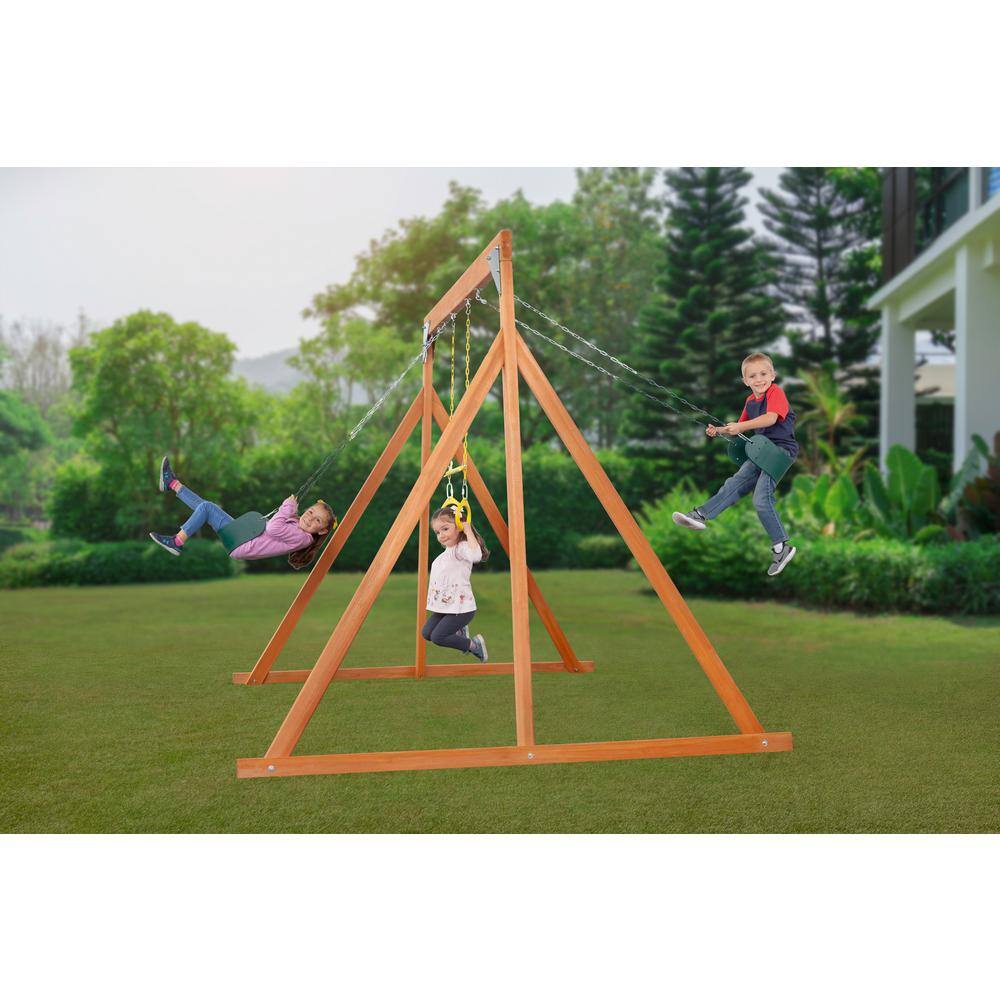 Creative Cedar Designs Trailside Complete Wood Swing Set with Multi-Color Playset Accessories 3800