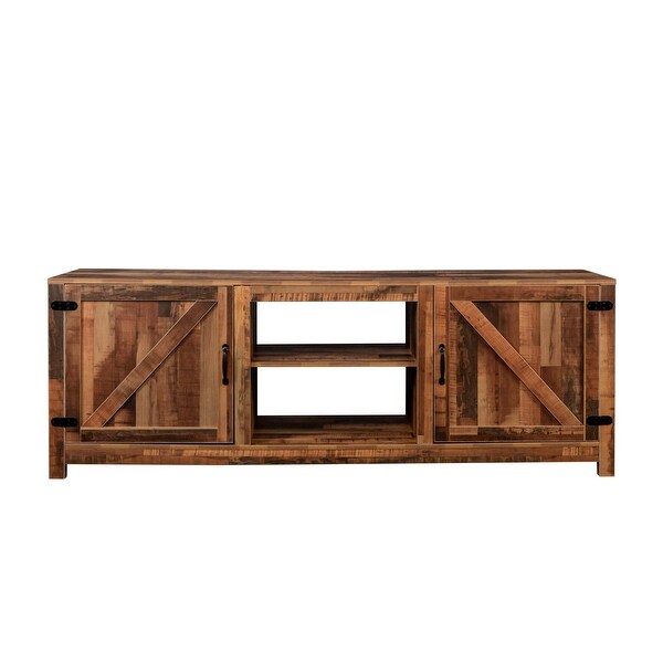 Farmhouse TV Stand， Wood Entertainment Center Media Console with Storage