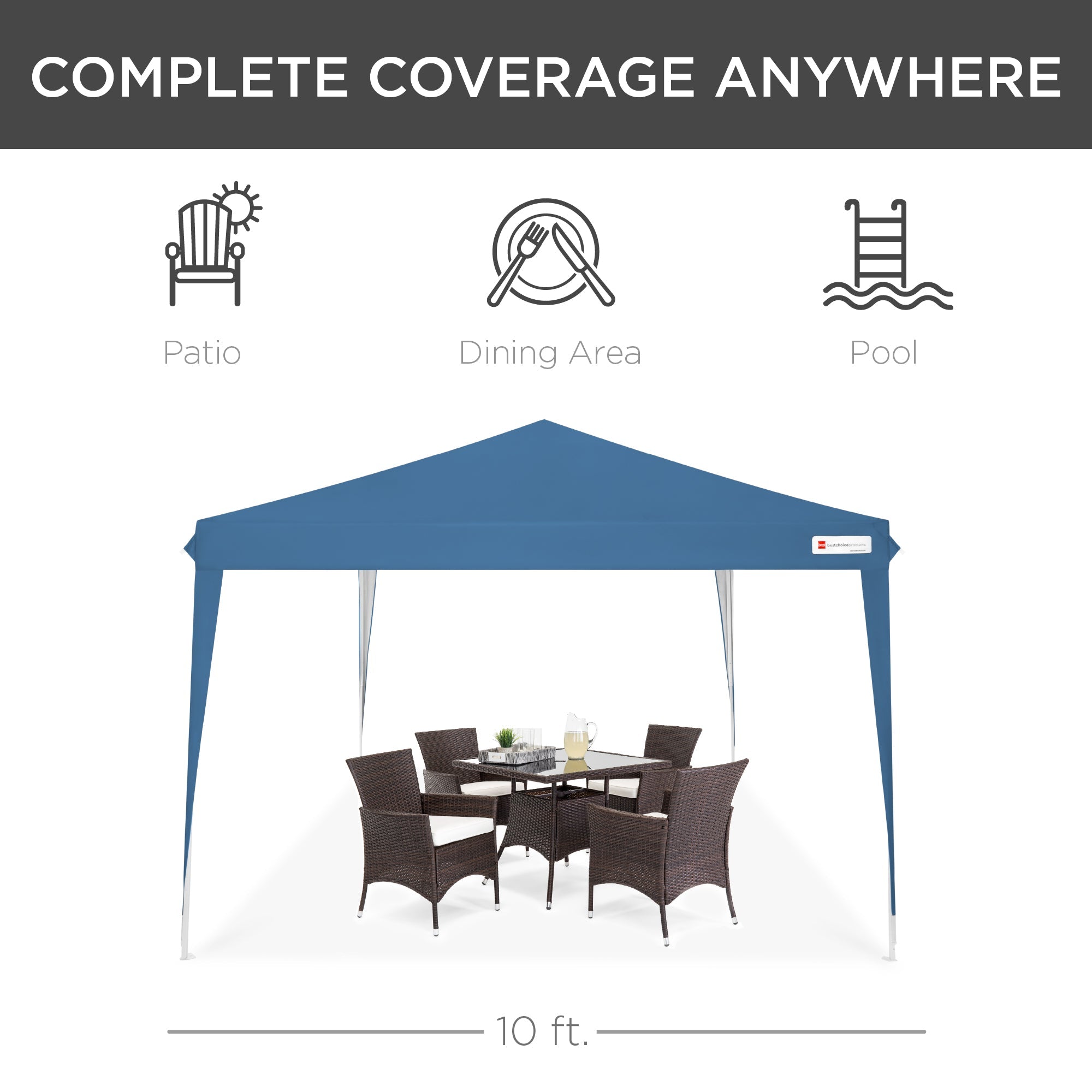 Best Choice Products 10x10ft Outdoor Portable Adjustable Instant Pop Up Gazebo Canopy Tent w/ Carrying Bag - Blue