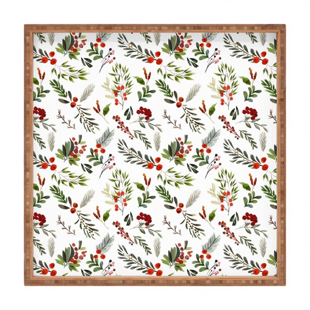 Marta Barragan Camarasa Christmas Botany 001 Square Bamboo Tray Deny Designs