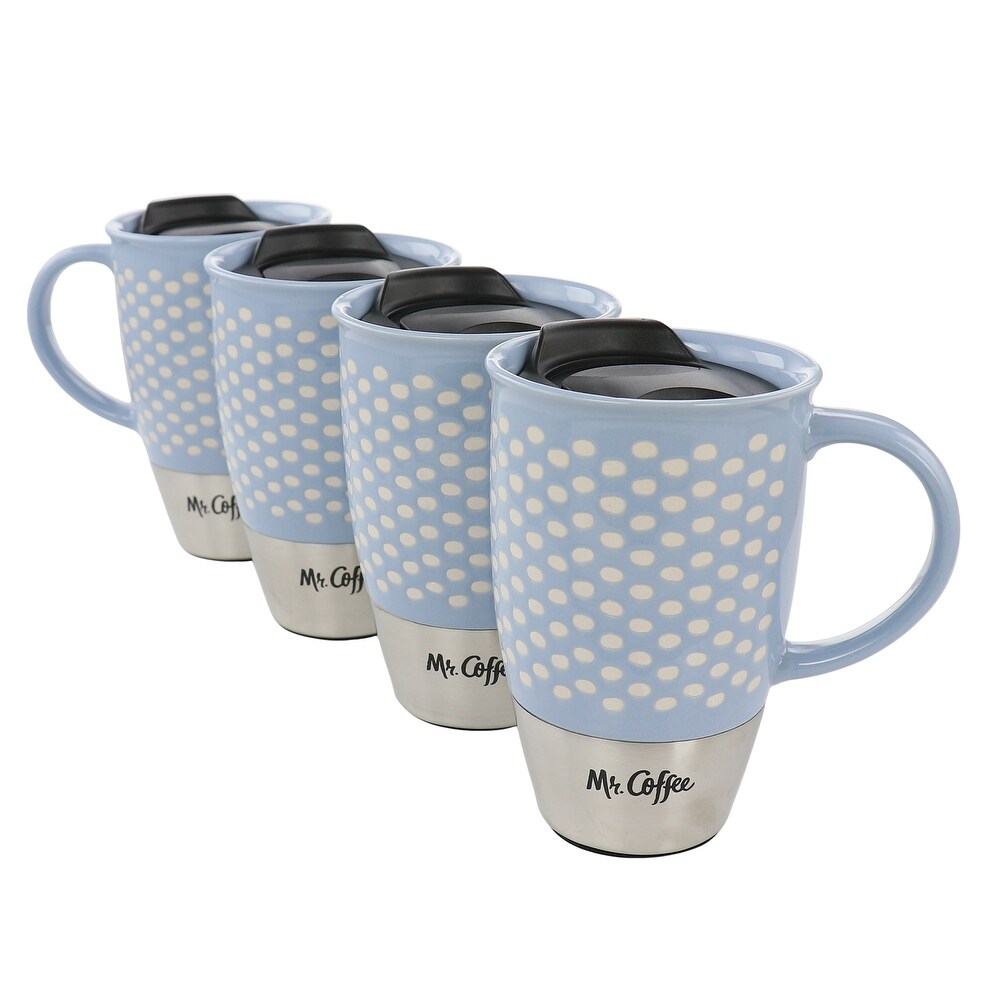 4 Piece 15 Ounce Stoneware   Stainless Steel Travel Mug Set
