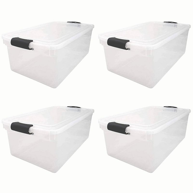 Homz 66 Qt Clear Storage Organizing Container Bin with Latching Lids (4 Pack)