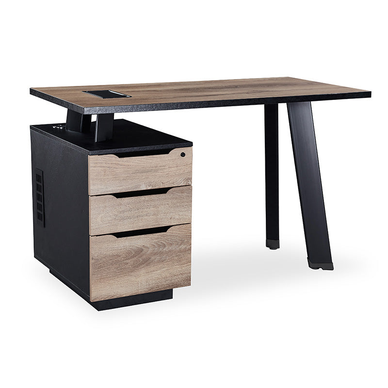 ARTO Single Workstation Desk with Left Cabinet 1.2M - Warm Oak & Black