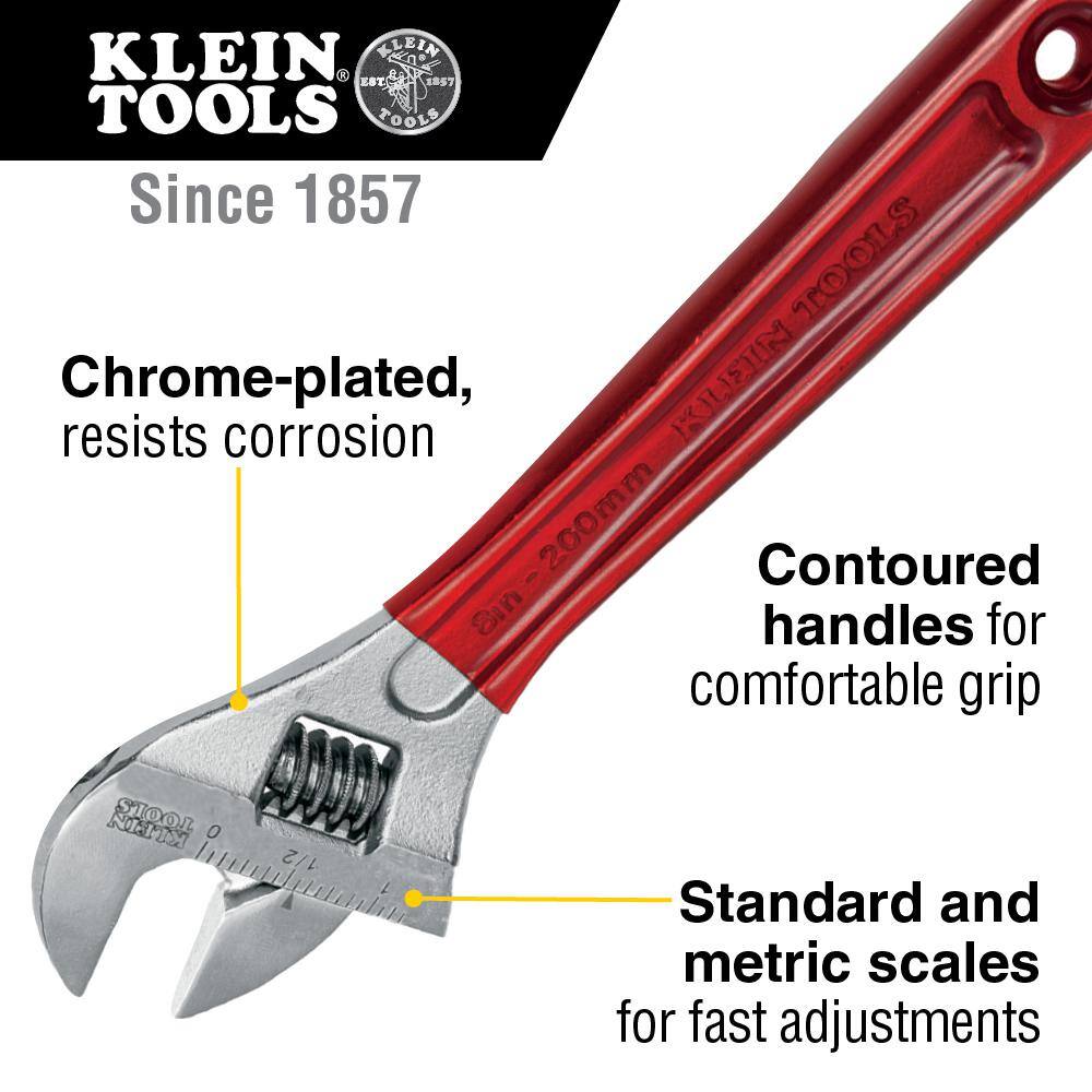 Klein Tools 1-18 in. Extra Capacity Adjustable Wrench with Plastic Dipped Handle D507-8