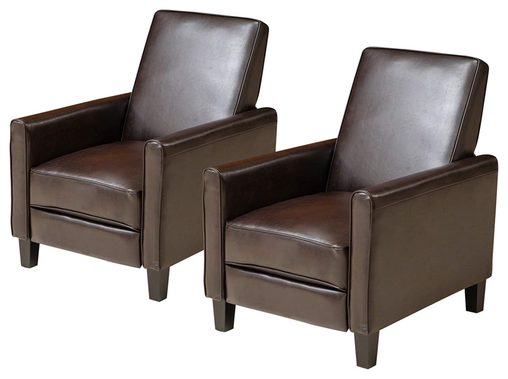 Set of 2 Recliner  Bonded Leather Upholstered Seat With Rounded Arms  Dark Brown   Contemporary   Theater Seating   by Decor Love  Houzz