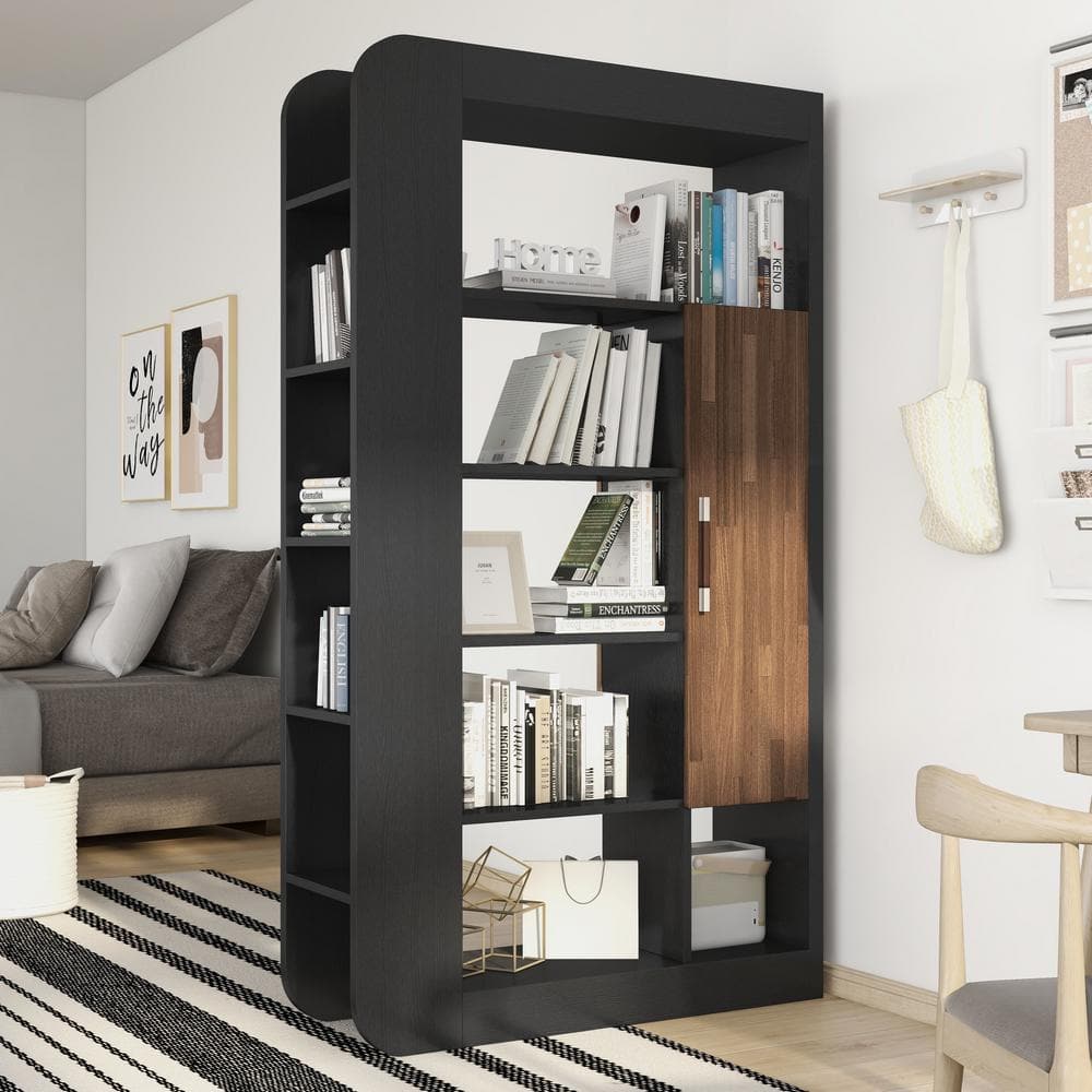 Furniture of America Baltra 70.87 in. Black 13-Shelf Standard Bookcase with Door YNJ-20803C1