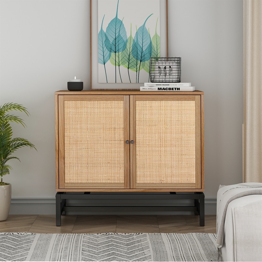 Natural Rattan Accent Storage Cabinet with Adjustable Inner Shelf   32\