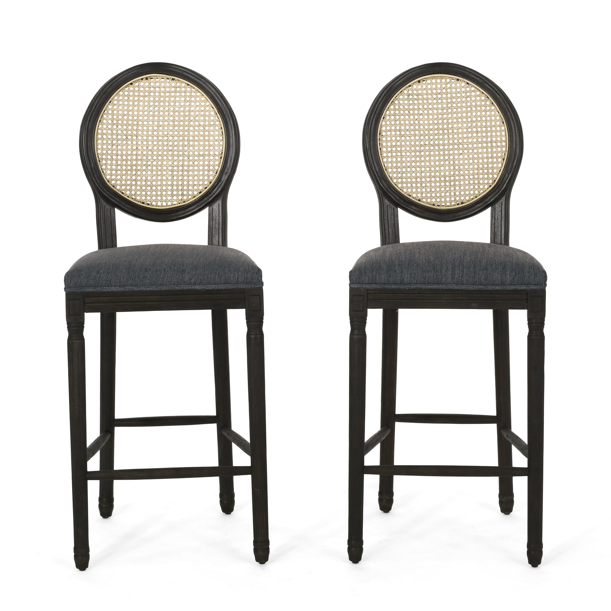 Towner French Country Wooden Barstools with Upholstered Seating (Set of 2)