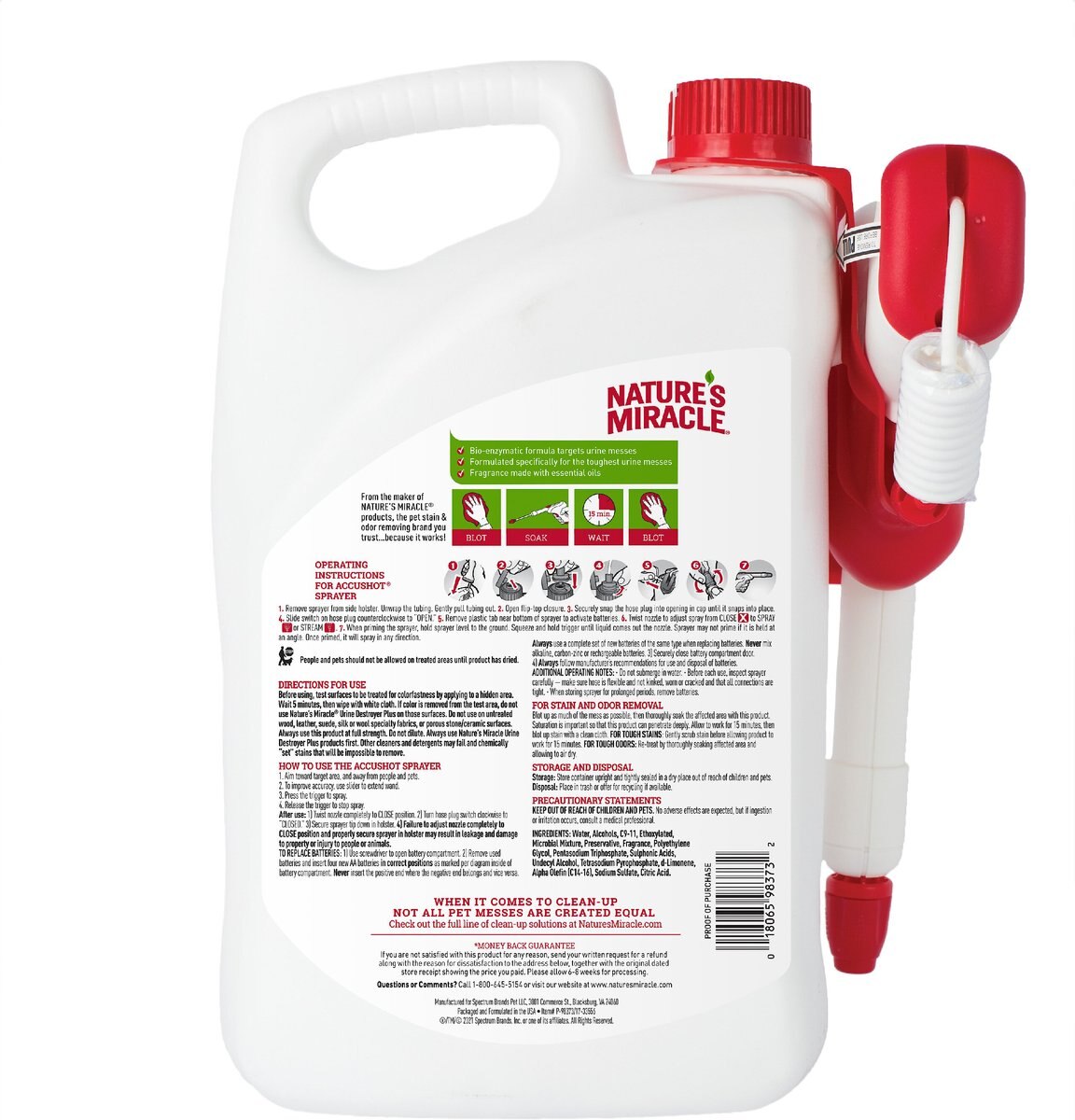 Nature's Miracle Dog Urine Destroyer Plus Enzymatic Formula Stain Remover， 1.3-gal bottle