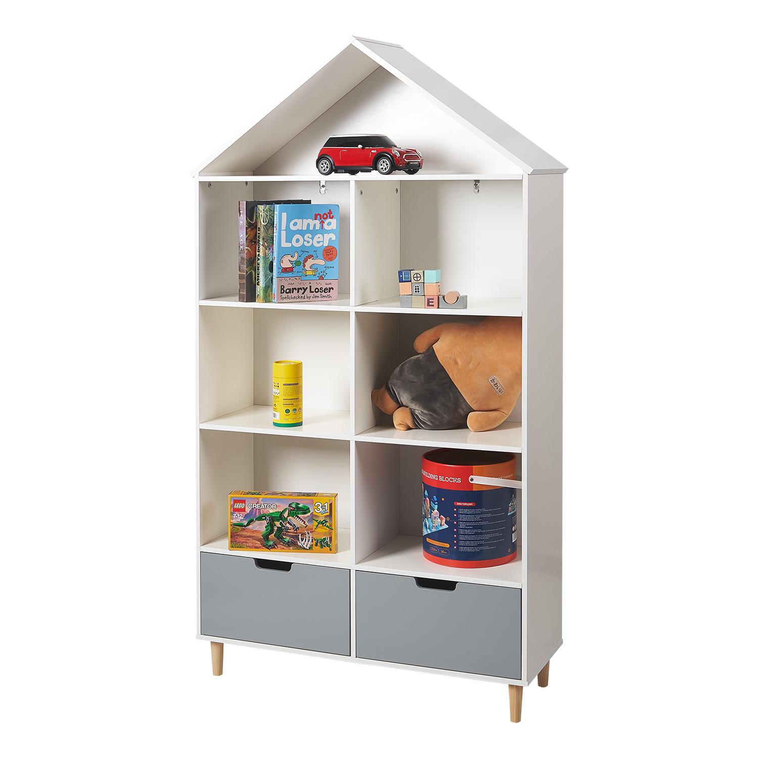 Kids Wooden 5 Shelf Bookcase， White and Gray