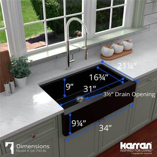 Karran FarmhouseApron-Front Quartz Composite 34 in. Single Bowl Kitchen Sink in Black QA-740-BL