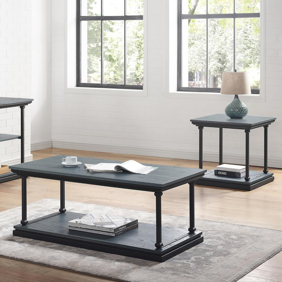 Coffee Table Set  Open Shelf  ampMetal Legs With Crown Molded Top   Transitional   Coffee Tables   by Decor Love  Houzz