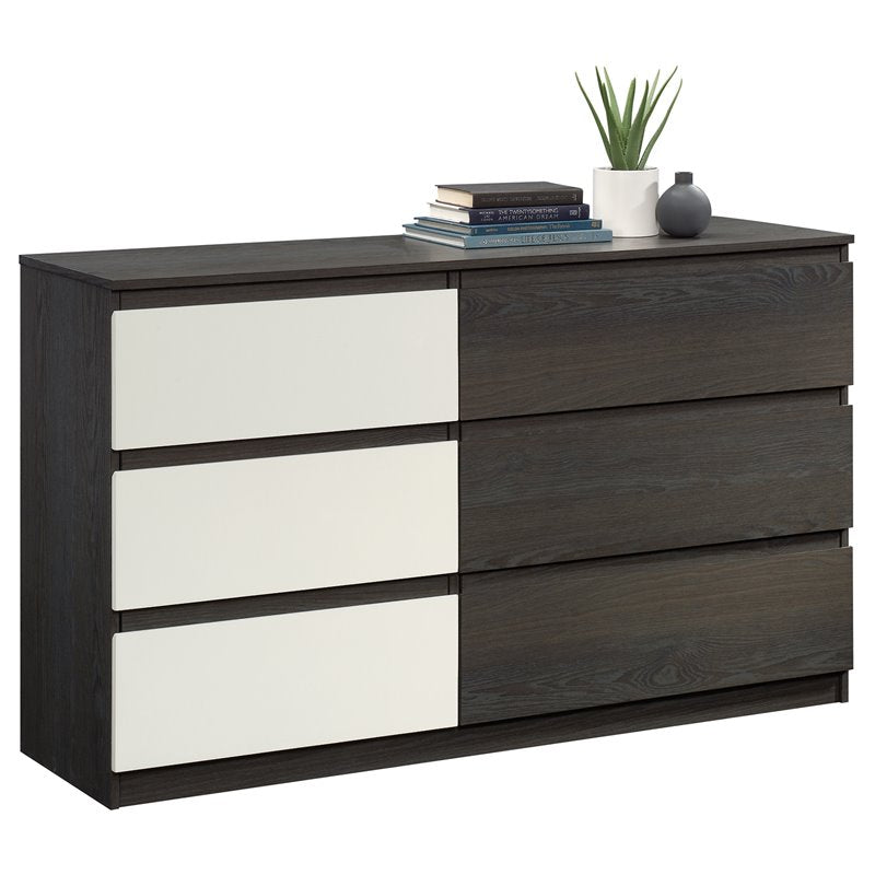 Pemberly Row Wood 6-Drawer Bedroom Dresser in Charcoal Ash