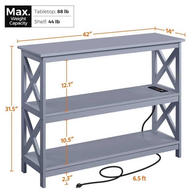 Yaheetech 3 tier Wooden Console Table With Power Outlet Entryway Table