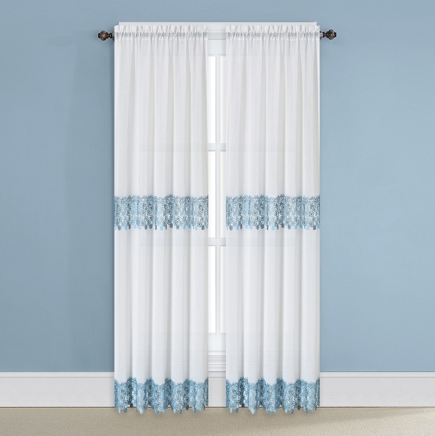 Collections Etc Lilian Lace Trim Sheer Rod Pocket Drapes