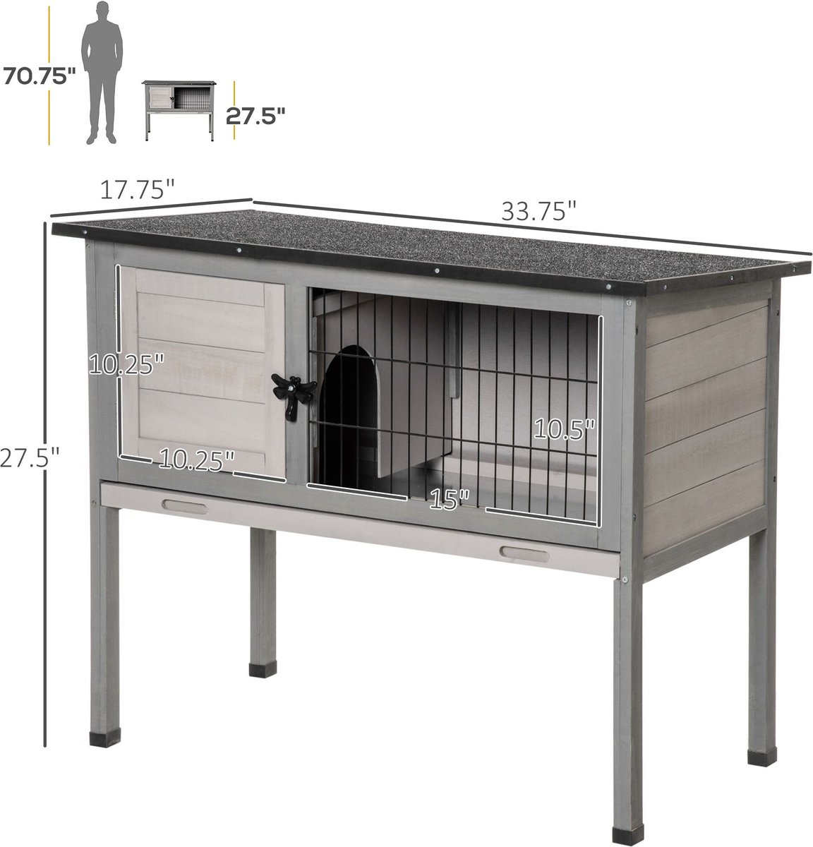 PawHut Hinged Asphalt Roof Elevated Rabbit Hutch