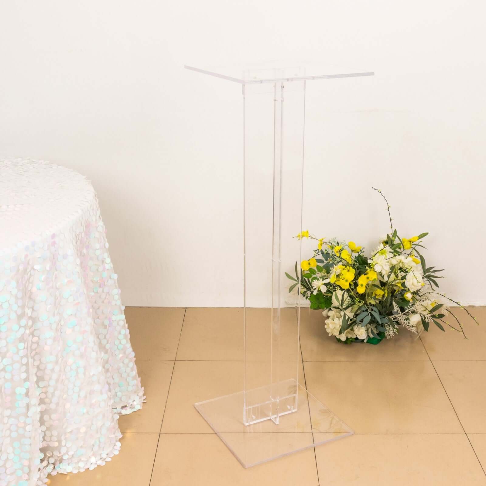 Heavy Duty Acrylic Wedding Aisle Display Stands with Square Bases, Clear Plexiglass Flower Pedestal Stand 10mm Thick Plate 46