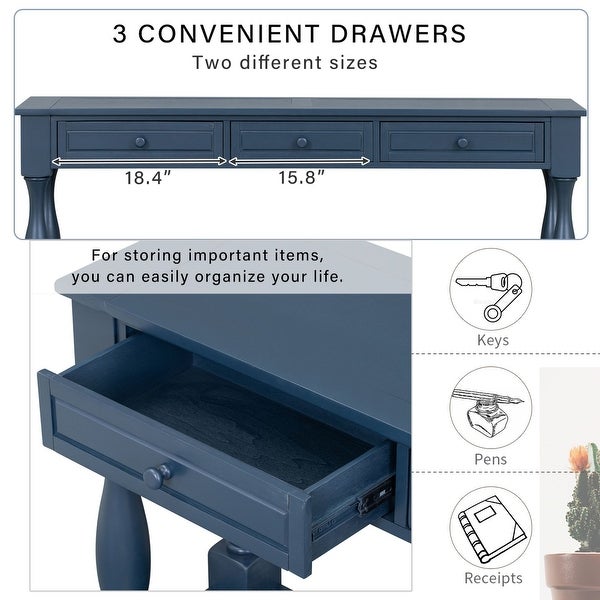 Long Extra-thick Sofa Table with Drawers and Shelf for Entryway