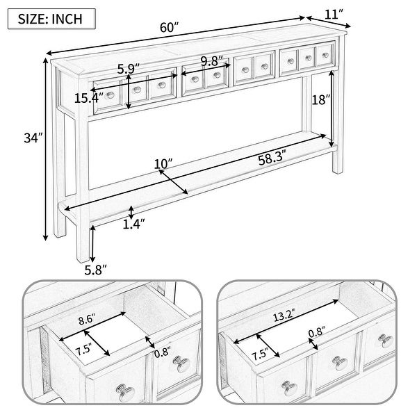 Homer Wooden Console Table with Four Drawers and Bottom Shelf (Gray Wash) - 60