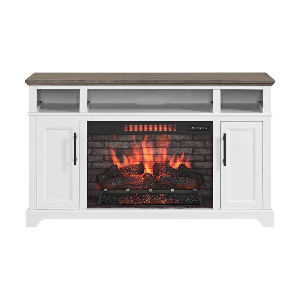 Home Decorators Collection Hillrose 52 in. Freestanding Electric Fireplace TV Stand in White with Rustic Taupe Oak Top 2240FM-26-201